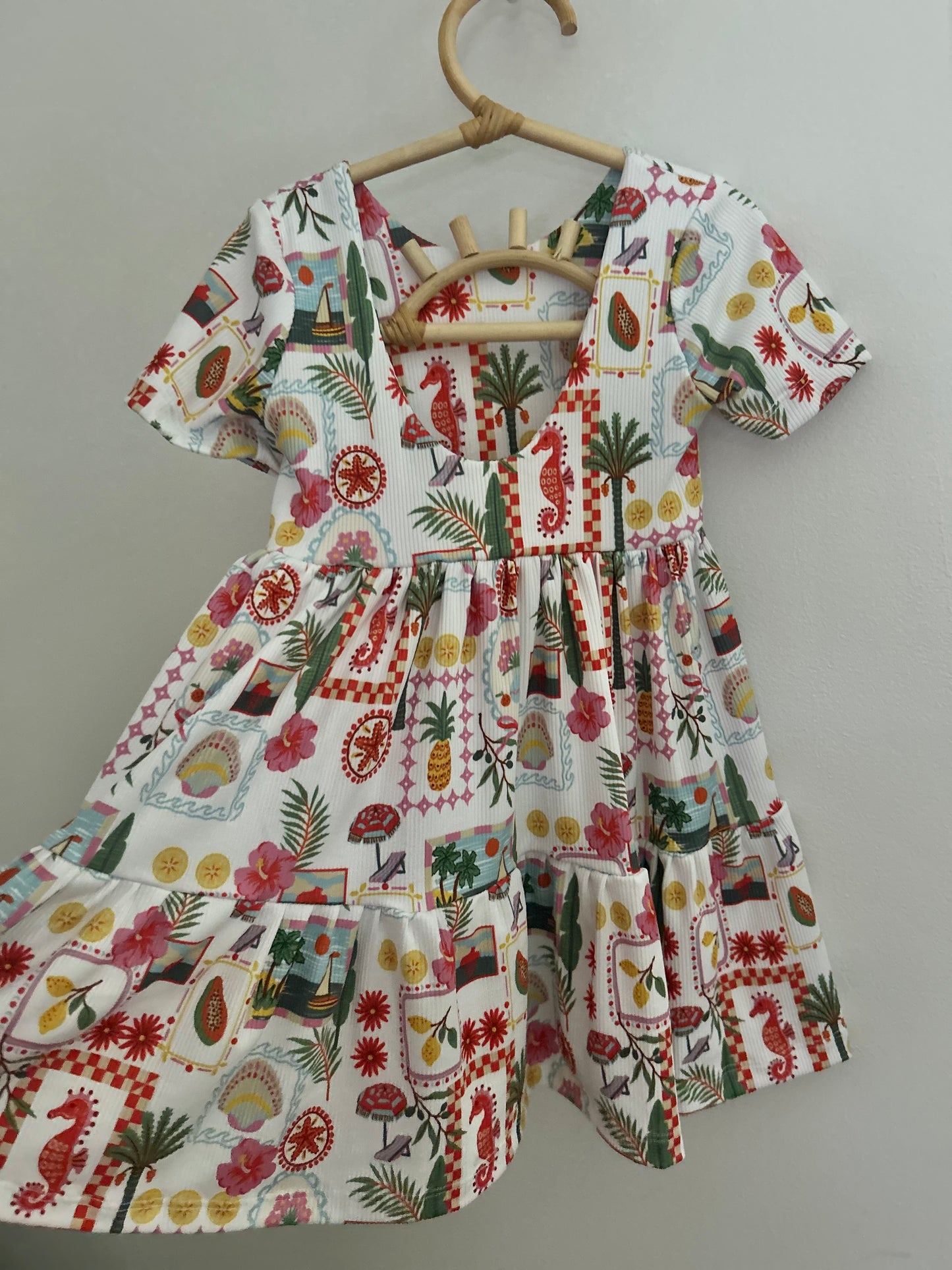 3T Summer Tropical Seahorse Tiered Dress