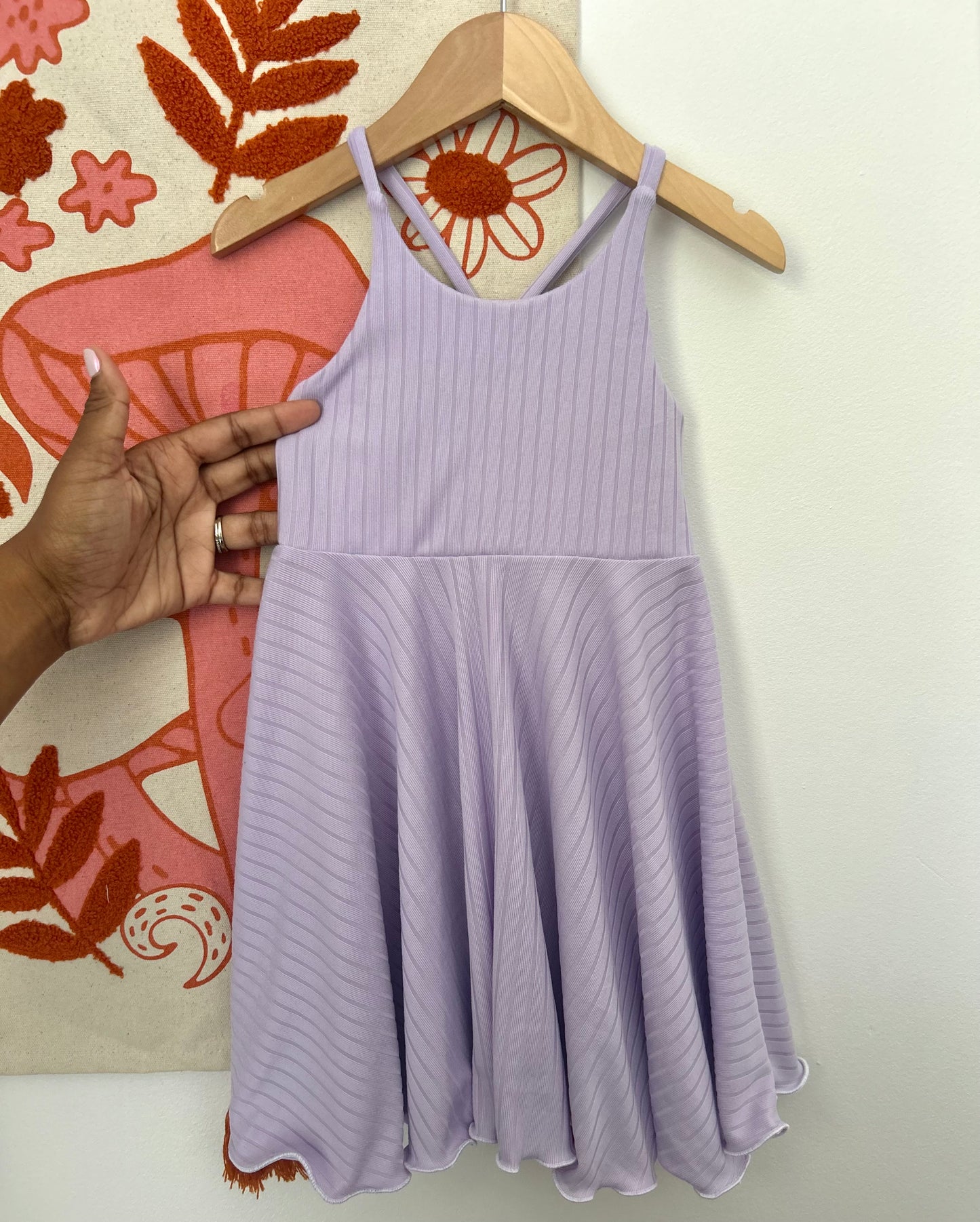 3T Solid Lavender Purple Cross Back Lettuce Hem Dress