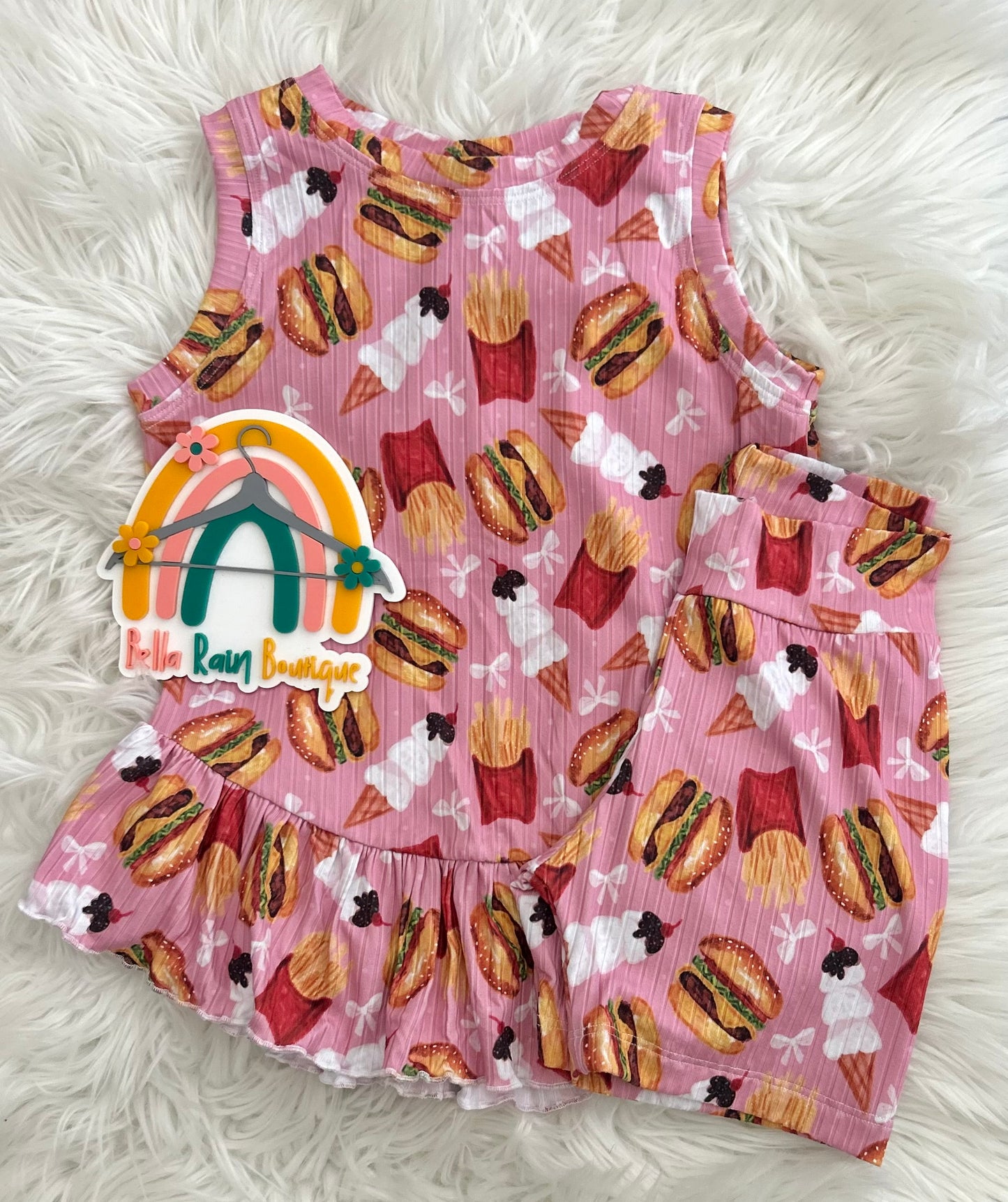 Size 7 Girly Burger and Fries Ruffle Lettuce Hem Set