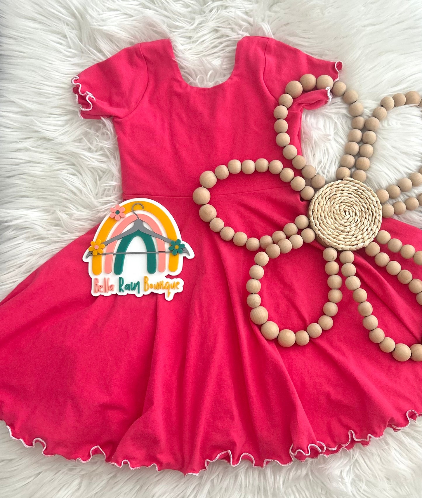 5T Solid Pink Summer Twirl Dress With Lettuce Hem