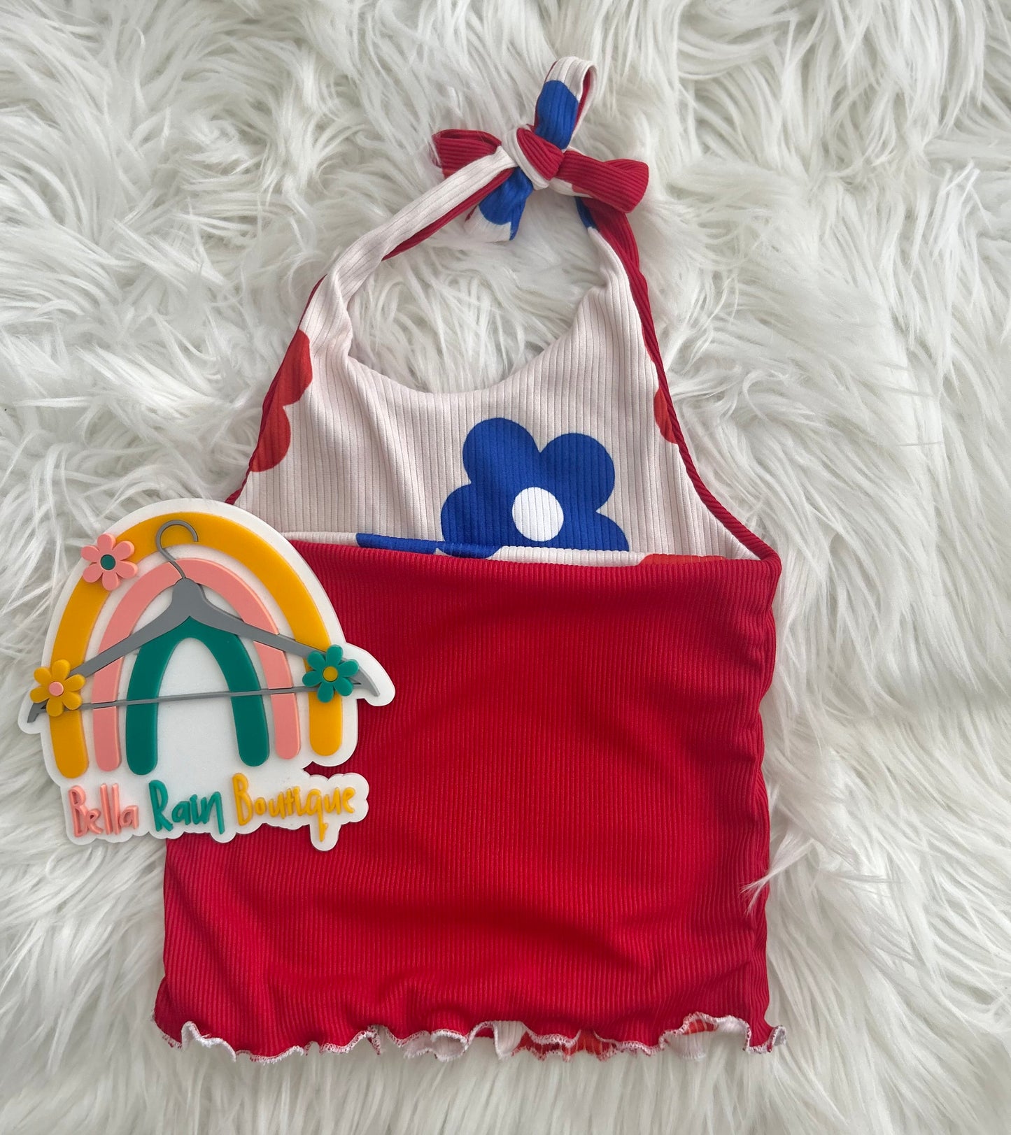 3T Red, White, Blue Reversible Red Halter Top