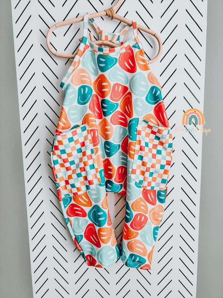 Checkered Smiley Joey Romper