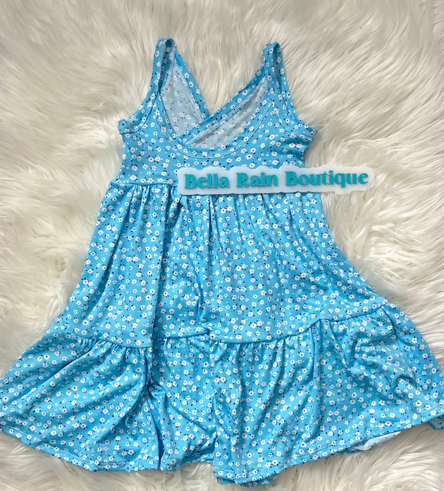 Blue Cross over tiered dress