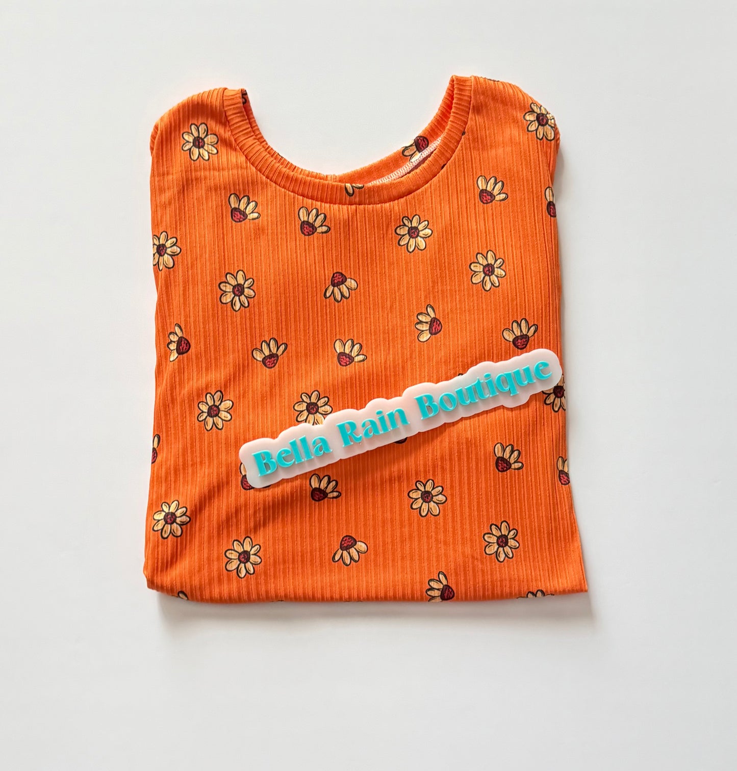 Adult large orange floral lettuce hem tee