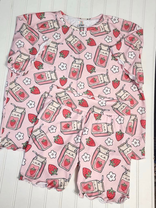 9/10 Strawberry Milk Tee & Bikers Set with Lettuce Hem