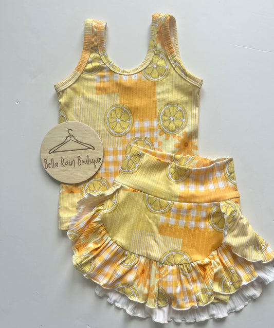 Size 10 Lemon Ruffle Skort and Tank Set