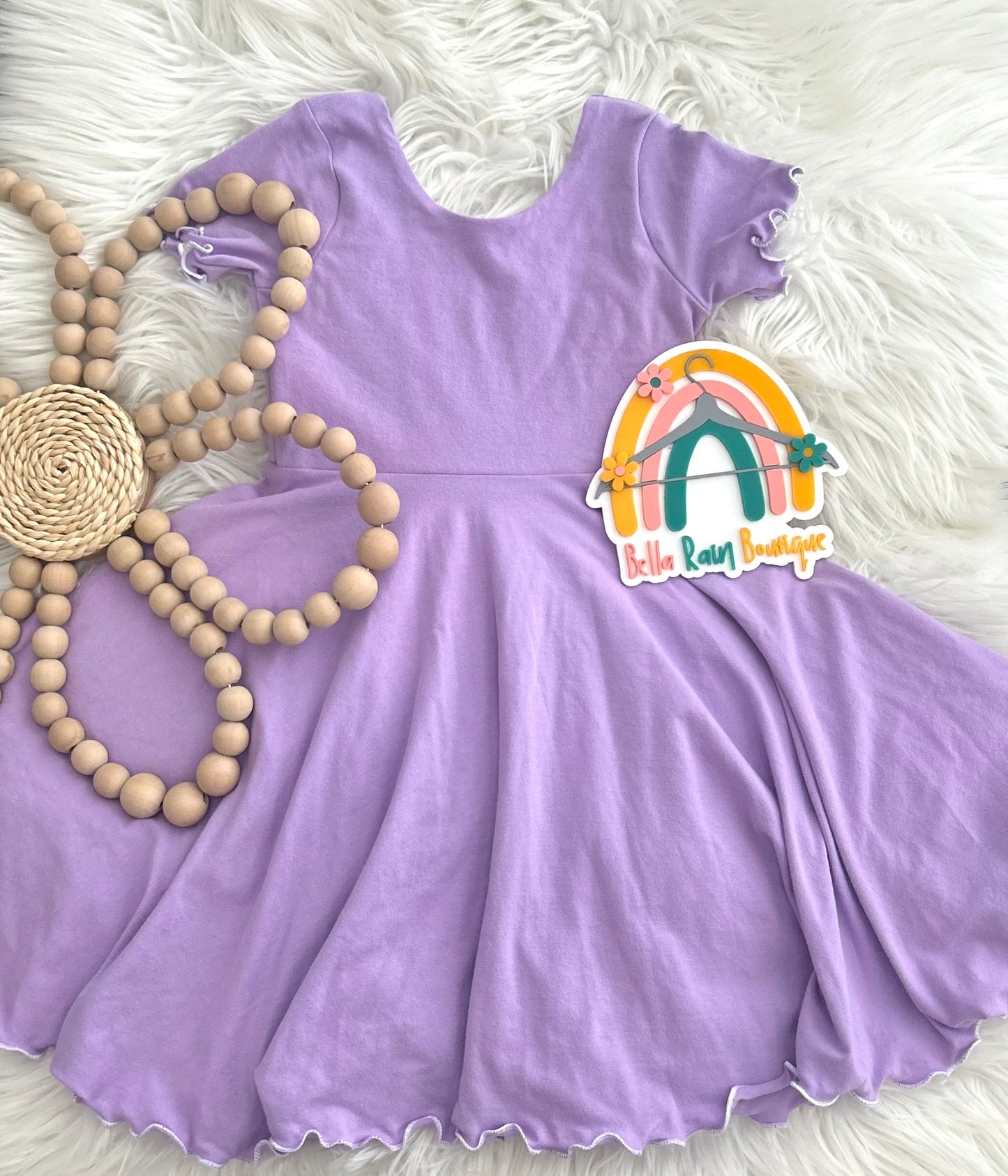 3T Solid Purple Summer Twirl Dress With Lettuce Hem