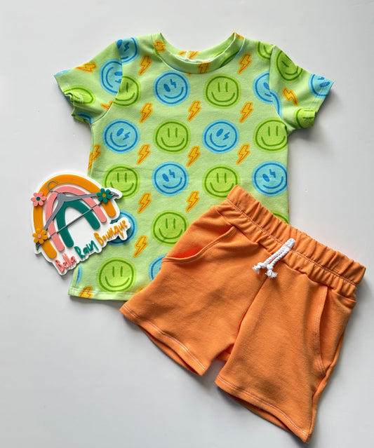3T Smiley Tee & Solid Jogger Shorts