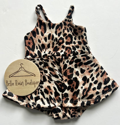 3-6M Cheetah Crossback Skirted Romper