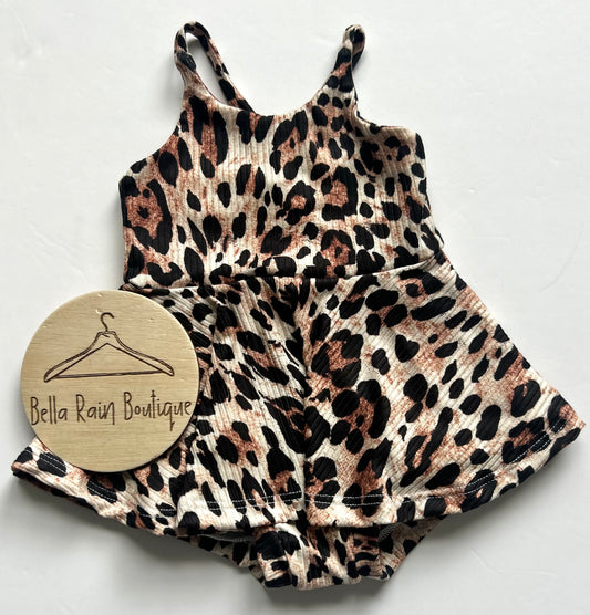 3-6M Cheetah Crossback Skirted Romper