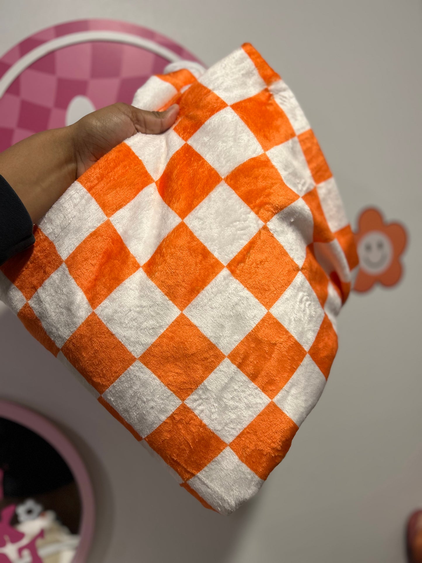 Orange Checker Soft & Cozy Minky Blanket