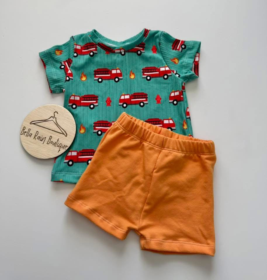 6-9M Fire Truck Tee and Shorts Set