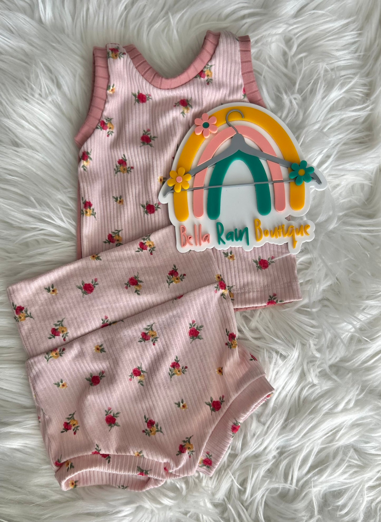 3-6M Pink Floral Tank & Bummies
