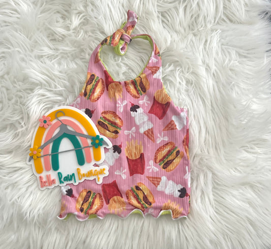 18-24M Burger & Fries Reversible Green Halter Top