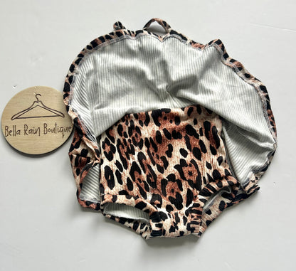 3-6M Cheetah Crossback Skirted Romper