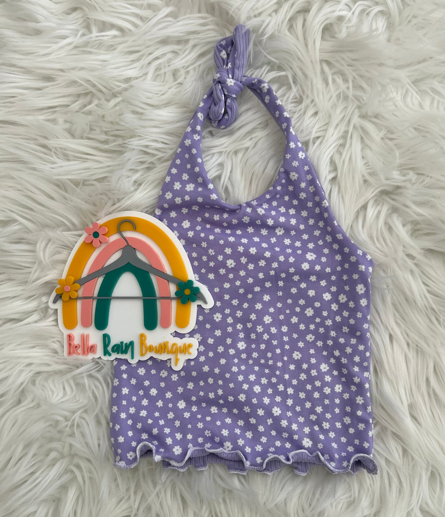 2T Purple Floral Reversible Halter Top