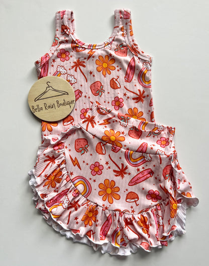 Size 8 Retro Beach Ruffle Skort and Tank Set