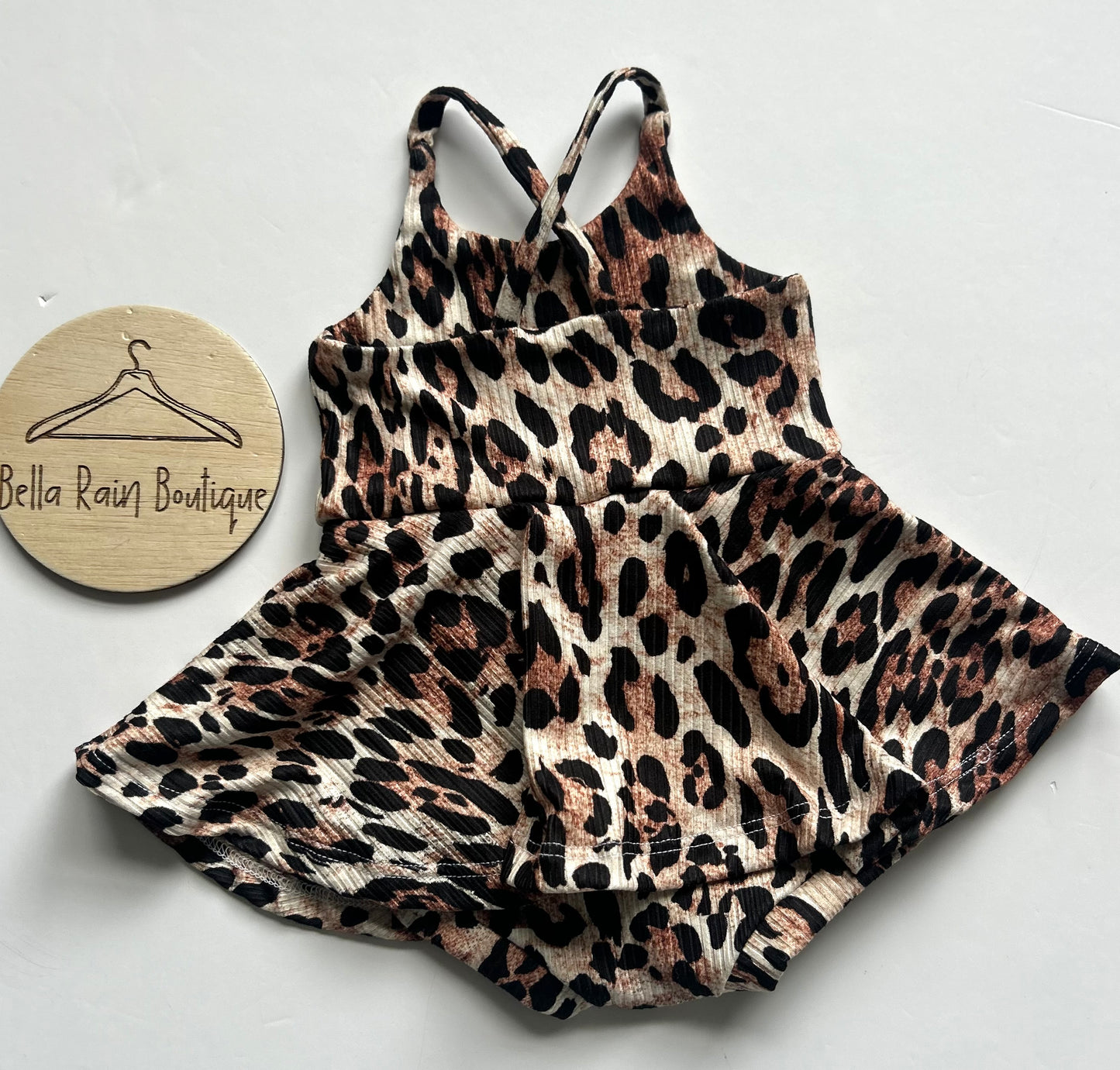 3-6M Cheetah Crossback Skirted Romper