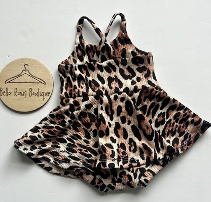 3-6M Cheetah Crossback Skirted Romper
