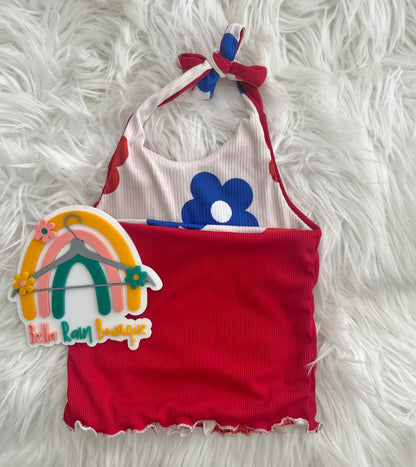 3T Red, White, Blue Reversible Red Halter Top
