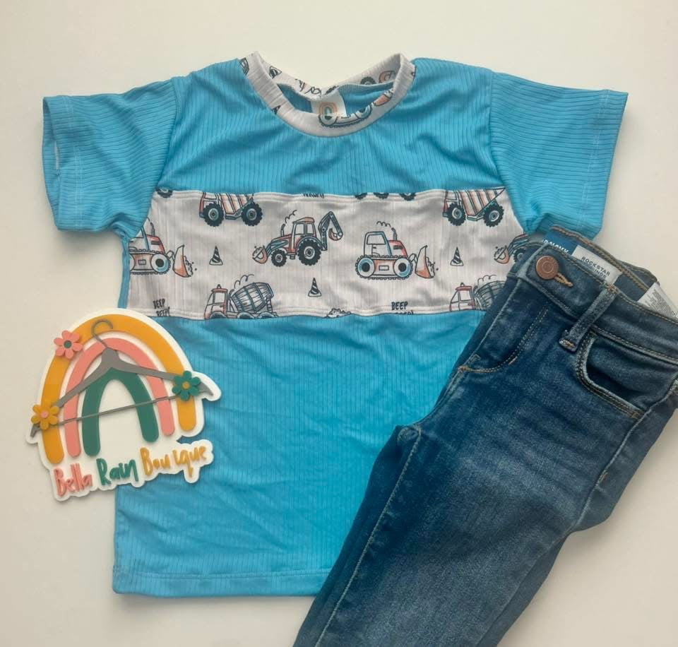 4T Blue Color Block Construction Tee