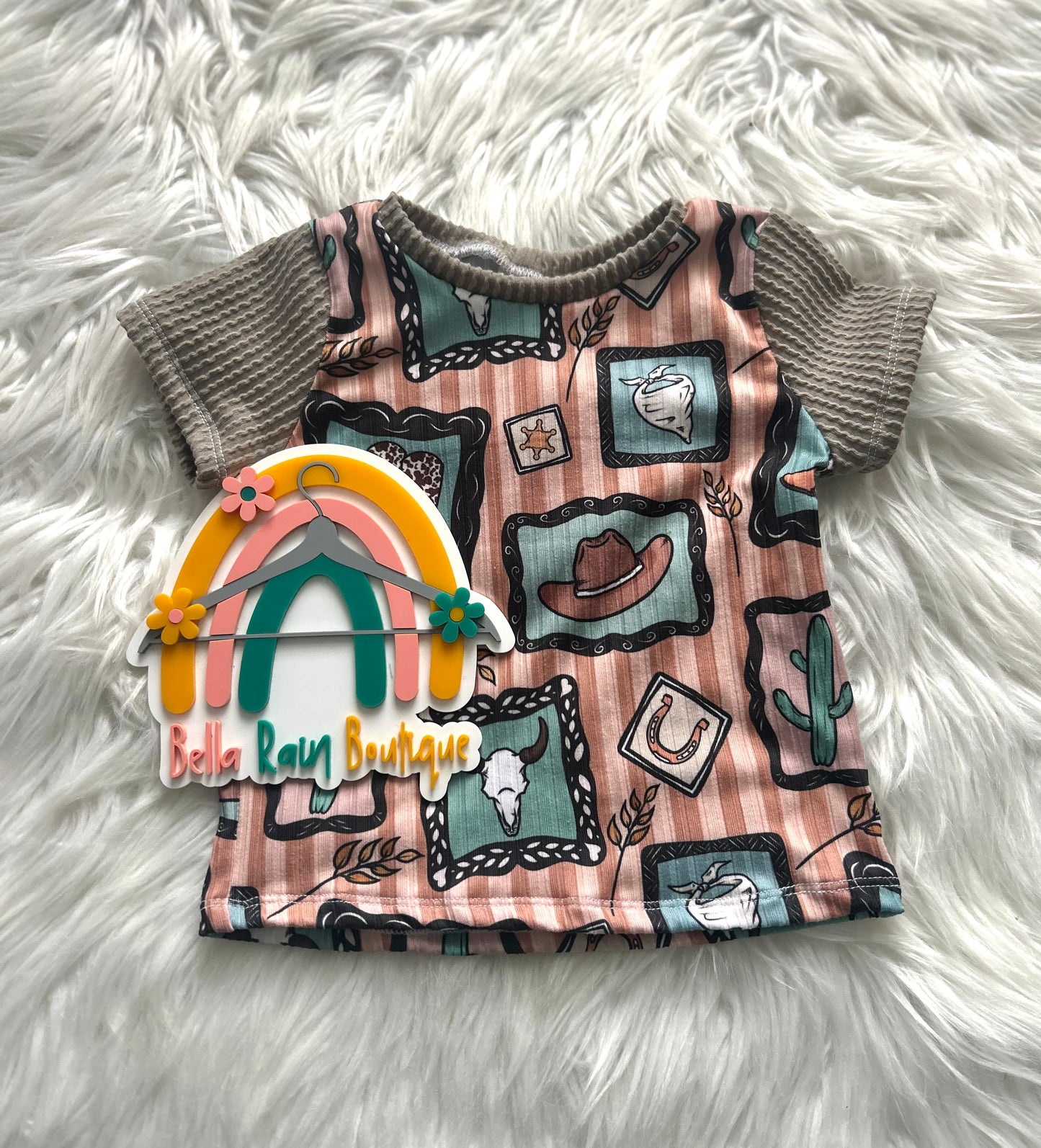 6-9M Gender Neutral Western Colorblocked tee
