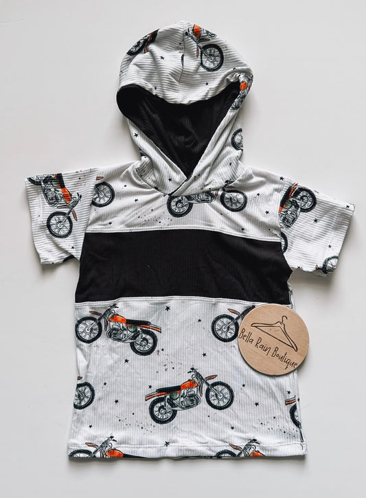 5T Short Sleeve Motorcycle Colorblocked Hooded Tee