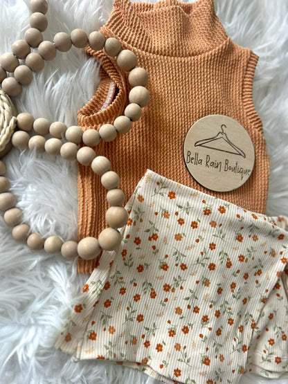 2T Orange Floral Mock Neck Tank Set