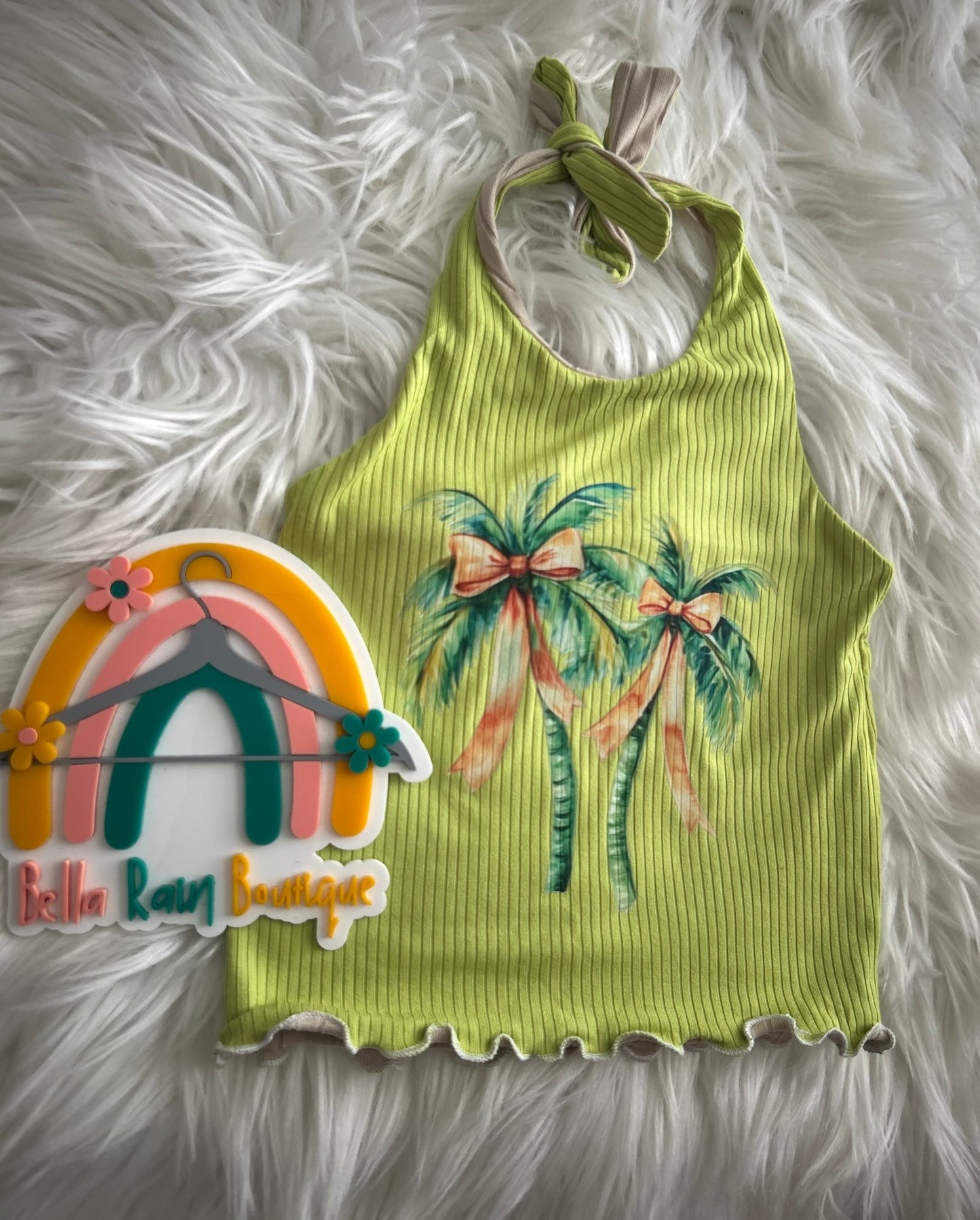 4T Reversible Lime Palm Tree Graphic Halter Top