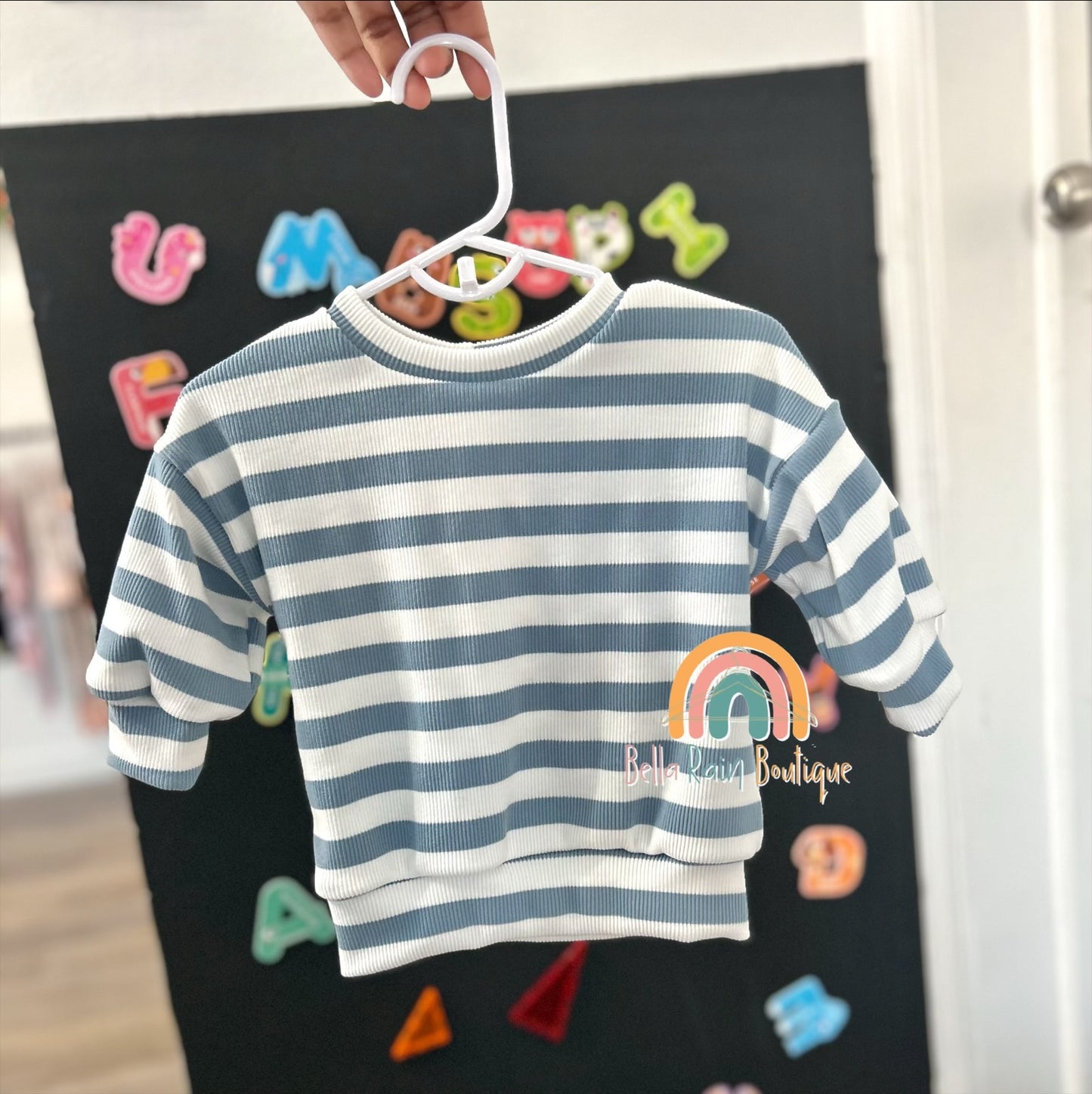 3-6M Blue Stripe Cozy Oversized Sweater