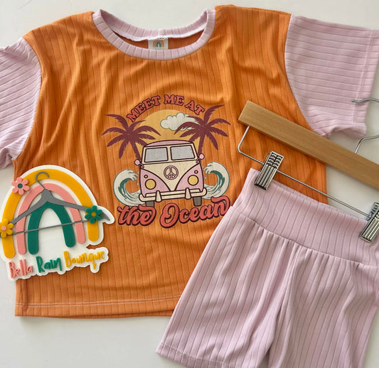 Meet Me At The Ocean Oversized Graphic Tee And Biker Shorts