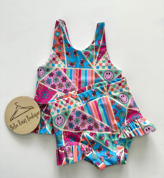 12-18M Groovy Patchwork Tank & Ruffle Swim Bottoms