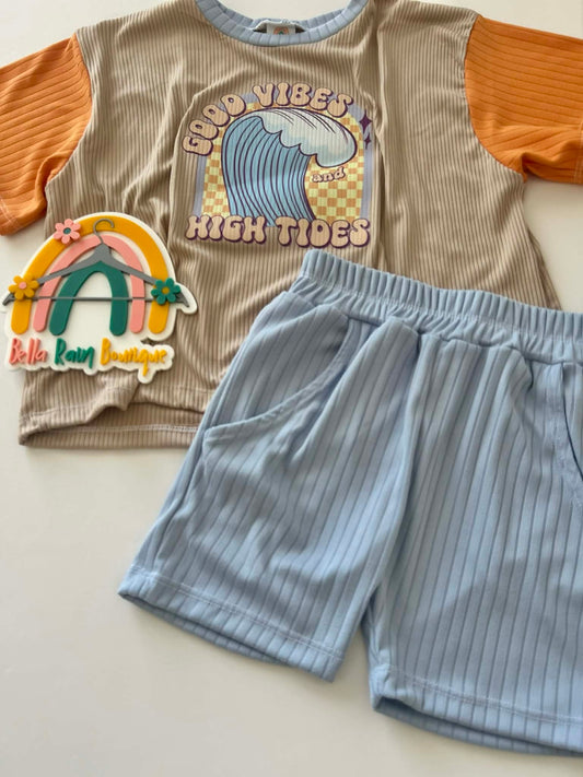Good Vibes Oversized Graphic Tee and Jogger Shorts Set