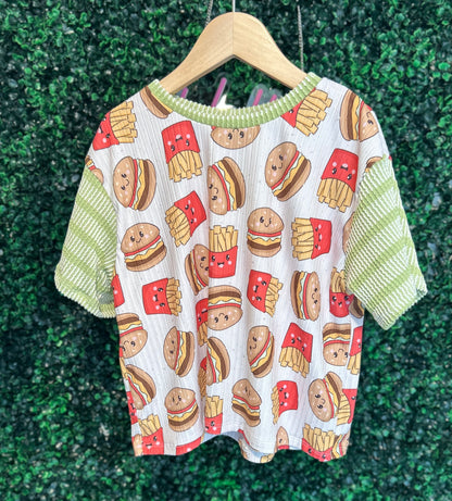 4T Color blocked Hamburger & Fries Oversized Tee