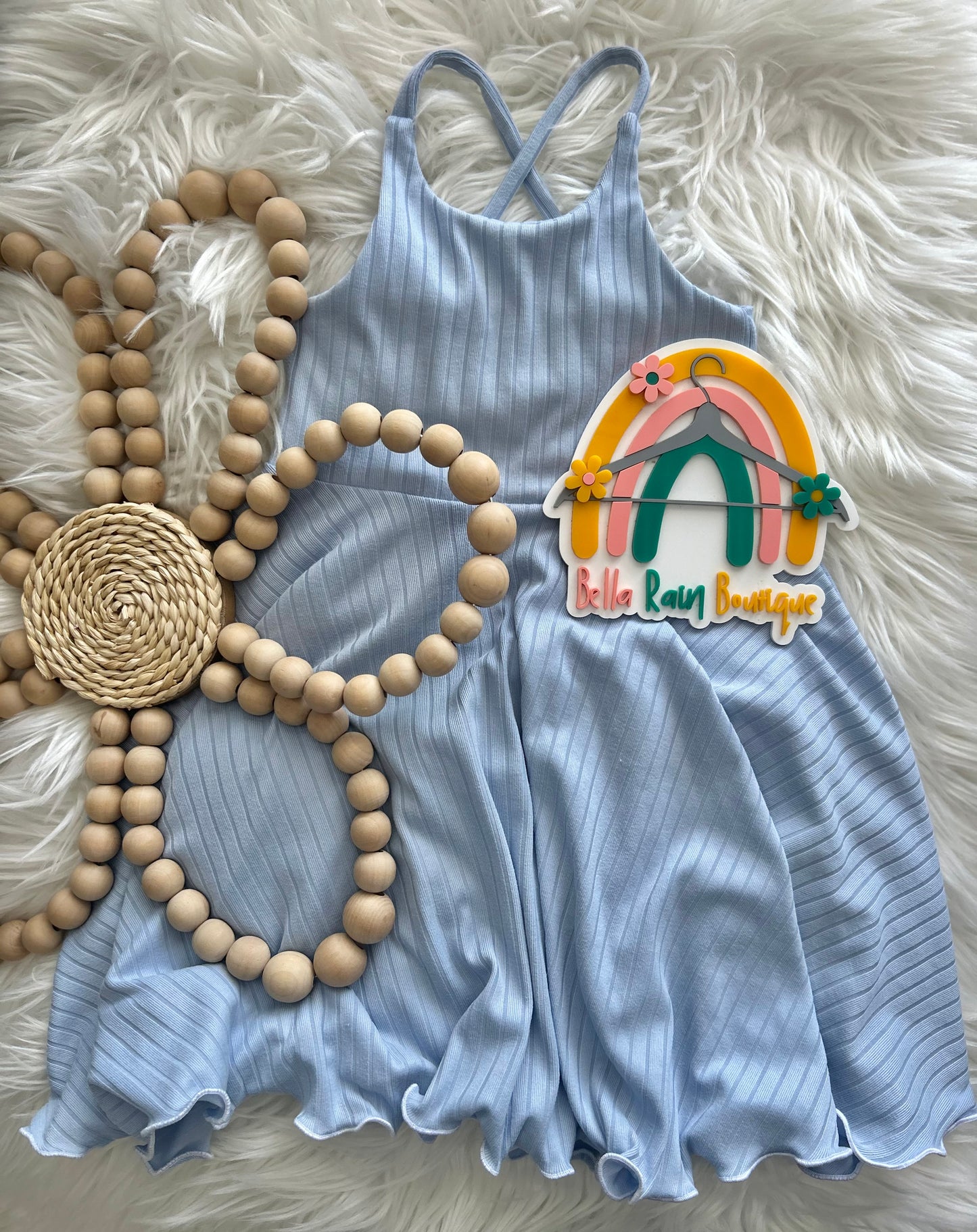 3T Solid Blue Cross Back Lettuce Hem Dress