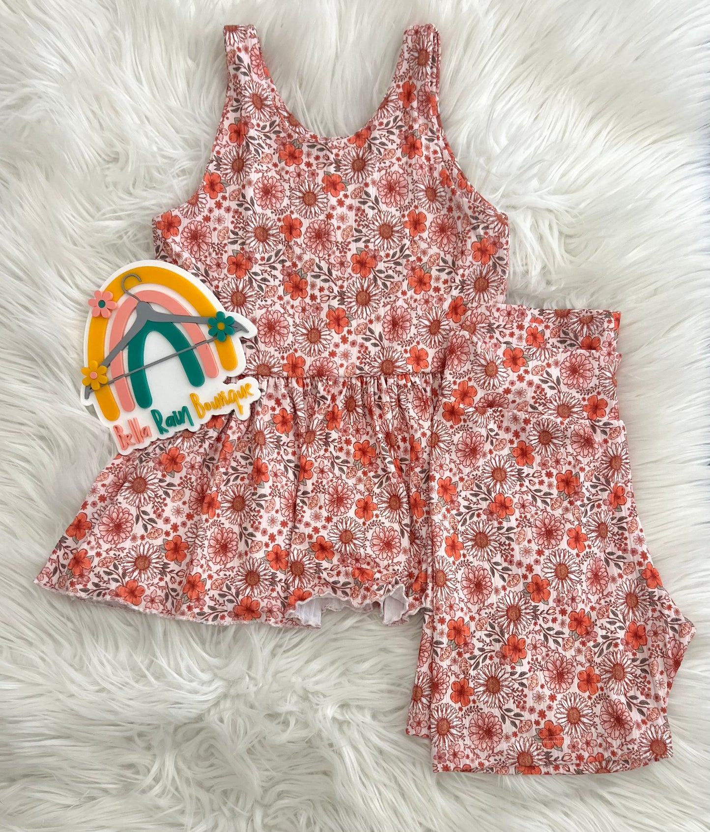 Size 10 Floral Ruffle Top & Biker Shorts Set