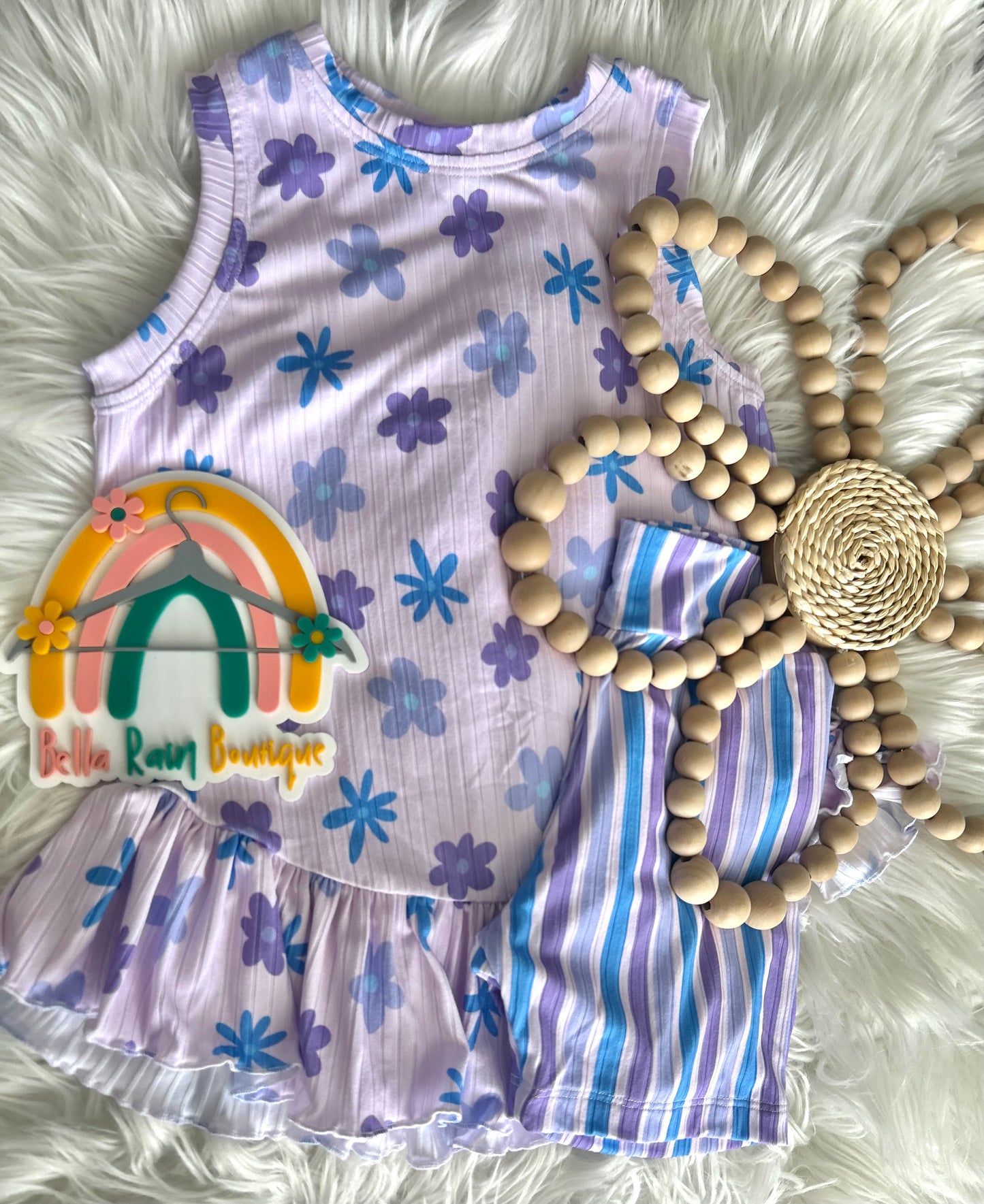 Size 8 Purple Floral/Stripe Ruffle Set