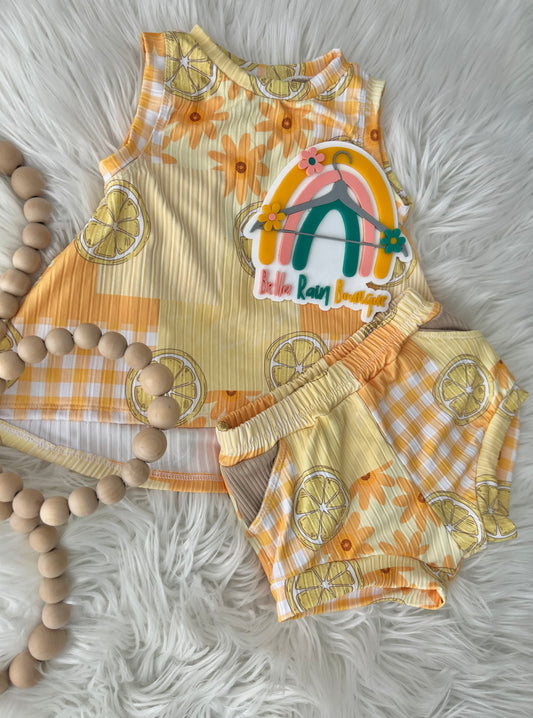 2T Lemon Patchwork Swing Top & Pocket Shorties Set