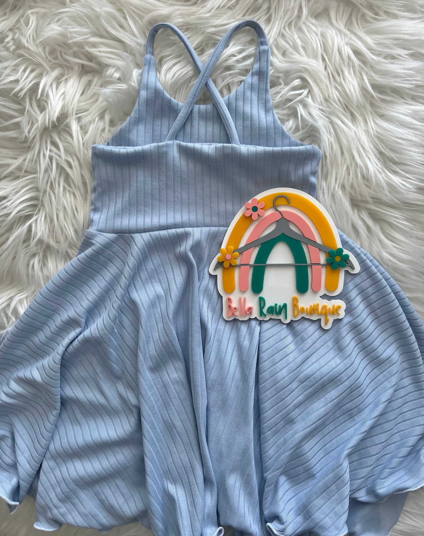 3T Solid Blue Cross Back Lettuce Hem Dress
