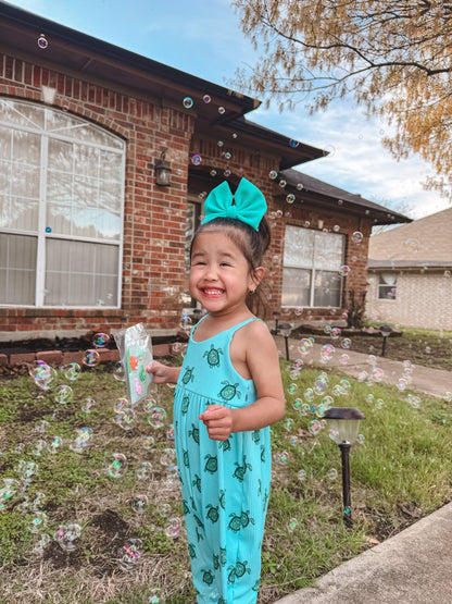 Blue and Sage Turtle Strappy Romper