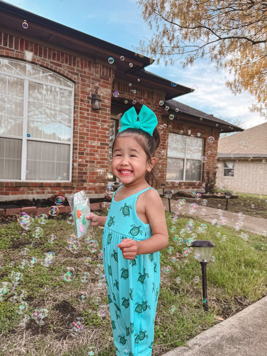Blue and Sage Turtle Strappy Romper