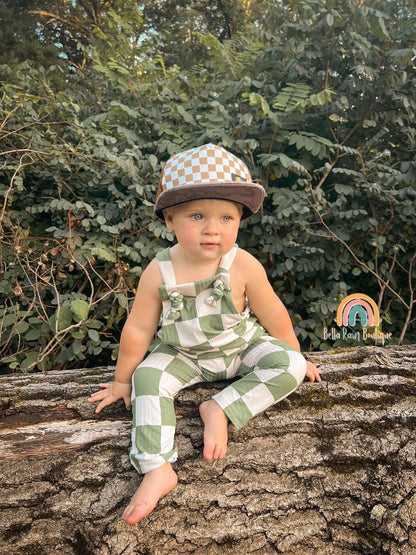 Checkered Knotted Overalls, green overalls, overalls for kids, 