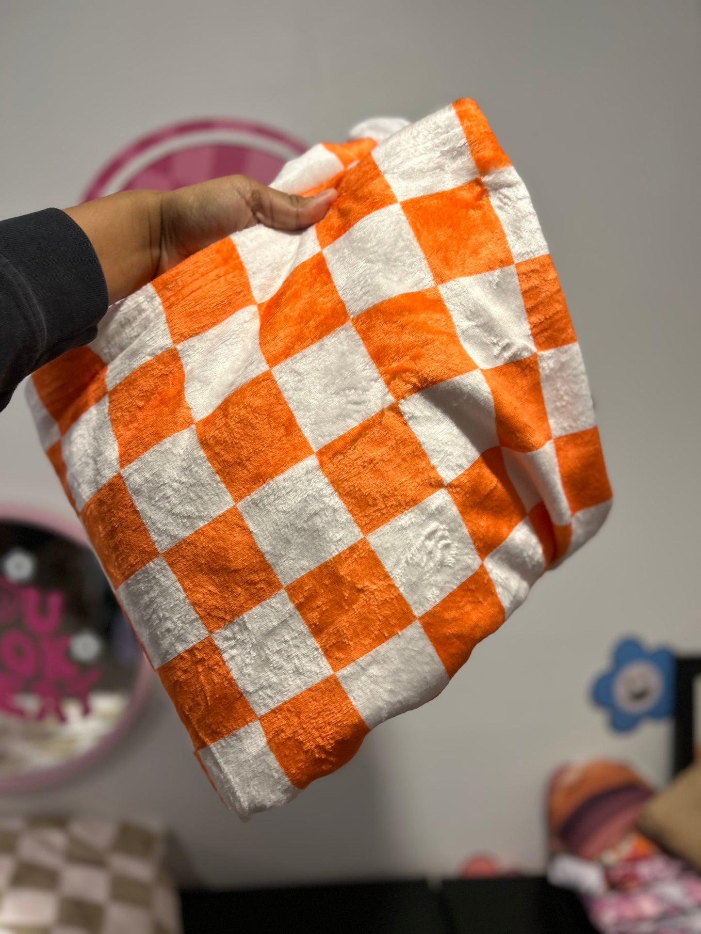 Orange Checker Soft & Cozy Minky Blanket