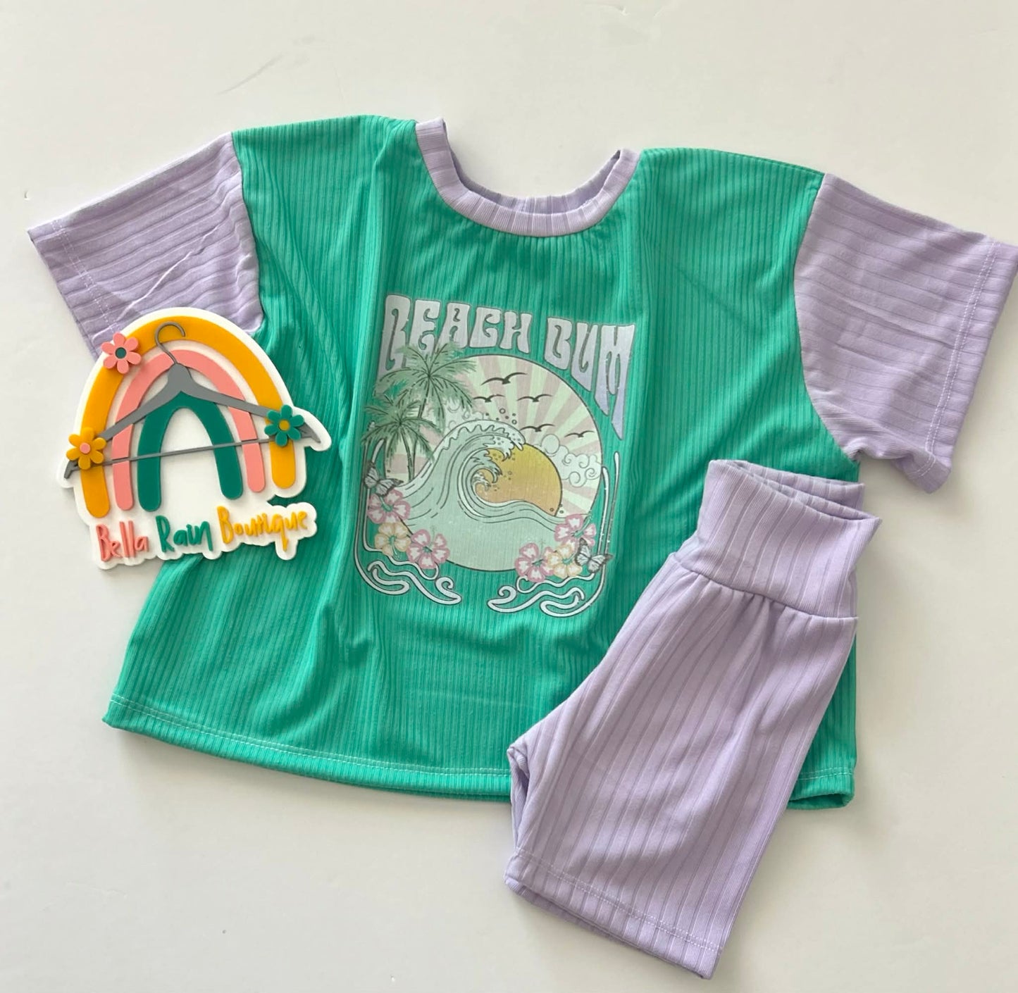 Beach Bum Oversized Graphic Tee And Biker Shorts Set