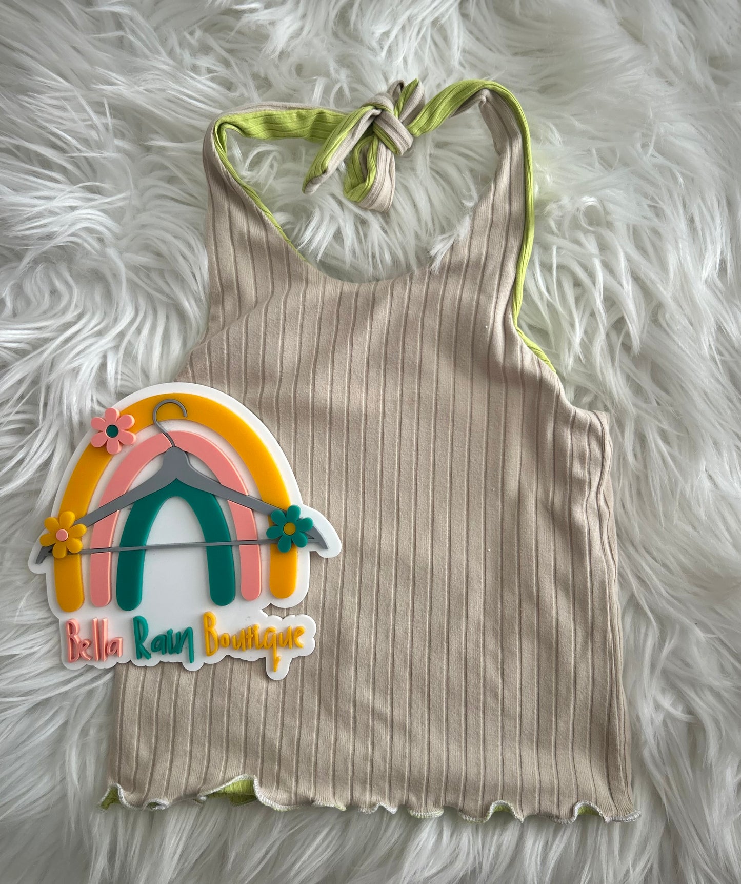 4T Reversible Lime Palm Tree Graphic Halter Top