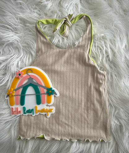 4T Reversible Lime Palm Tree Graphic Halter Top