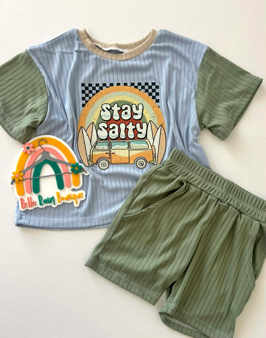 Stay Salty Oversized Graphic Tee And Jogger Short Set