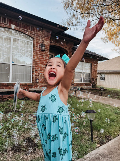 Blue and Sage Turtle Strappy Romper