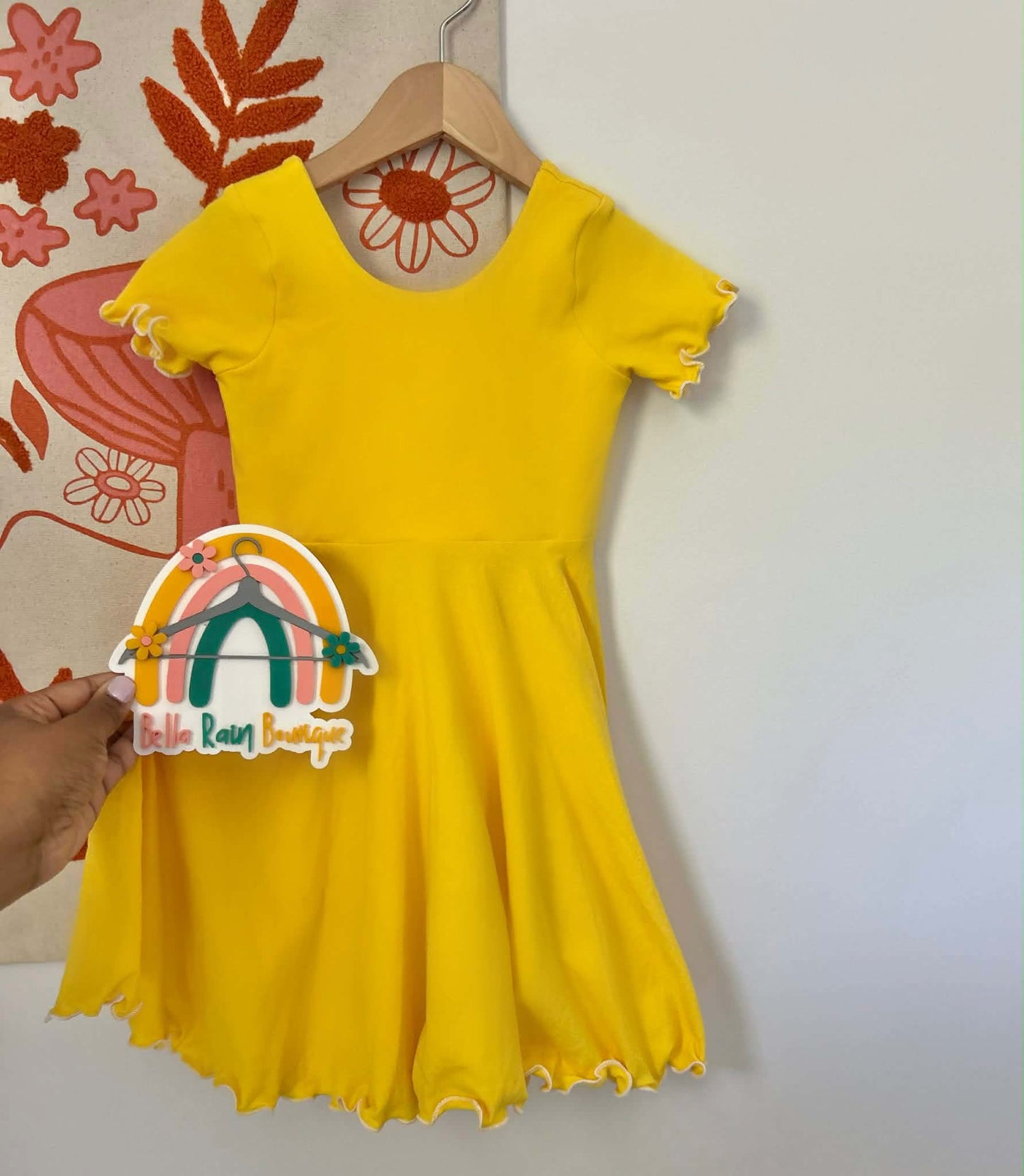5T Bright Yellow Summer Twirl Dress With Lettuce Hem