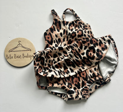 3-6M Cheetah Crossback Skirted Romper